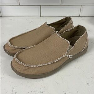 Crocs Santa Cruz Beige Slip-On Shoes with Frayed Edges Size 13